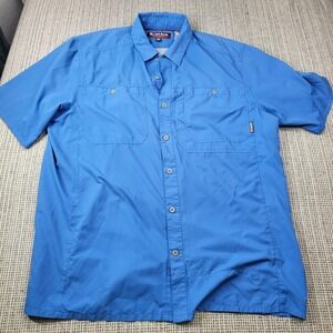 Simms Shirt Mens XL Blue Solid Short Sleeve Button Front Fishing Outdoor